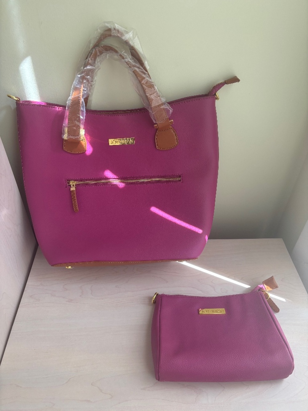 New Joy & Iman Purple Leather Tote and Crossbody Set